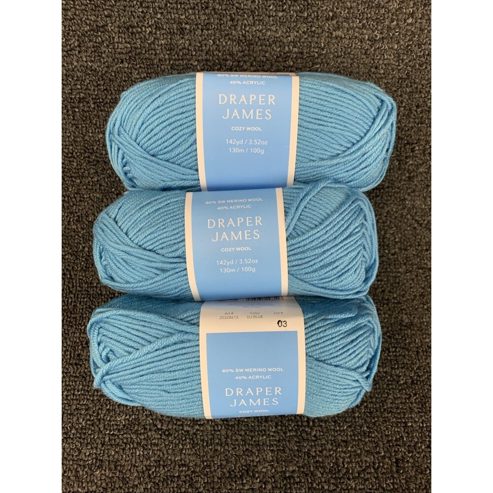 Lot Of 3 Draper James Cozy Wool, DJ Blue, Merino Wool And Acrylic Yarn New